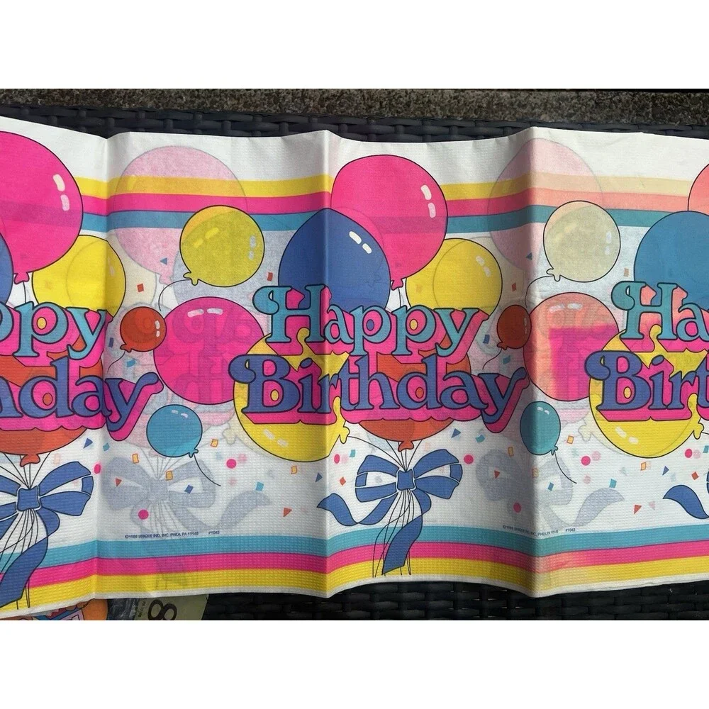 Vintage 1988 Happy Birthday Balloons Paper Table Cover Unused Retro Party Decor